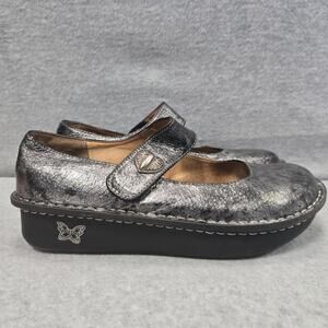 Alegria Paloma Pewter Mary Jane Black Tumble Loafers Size 38